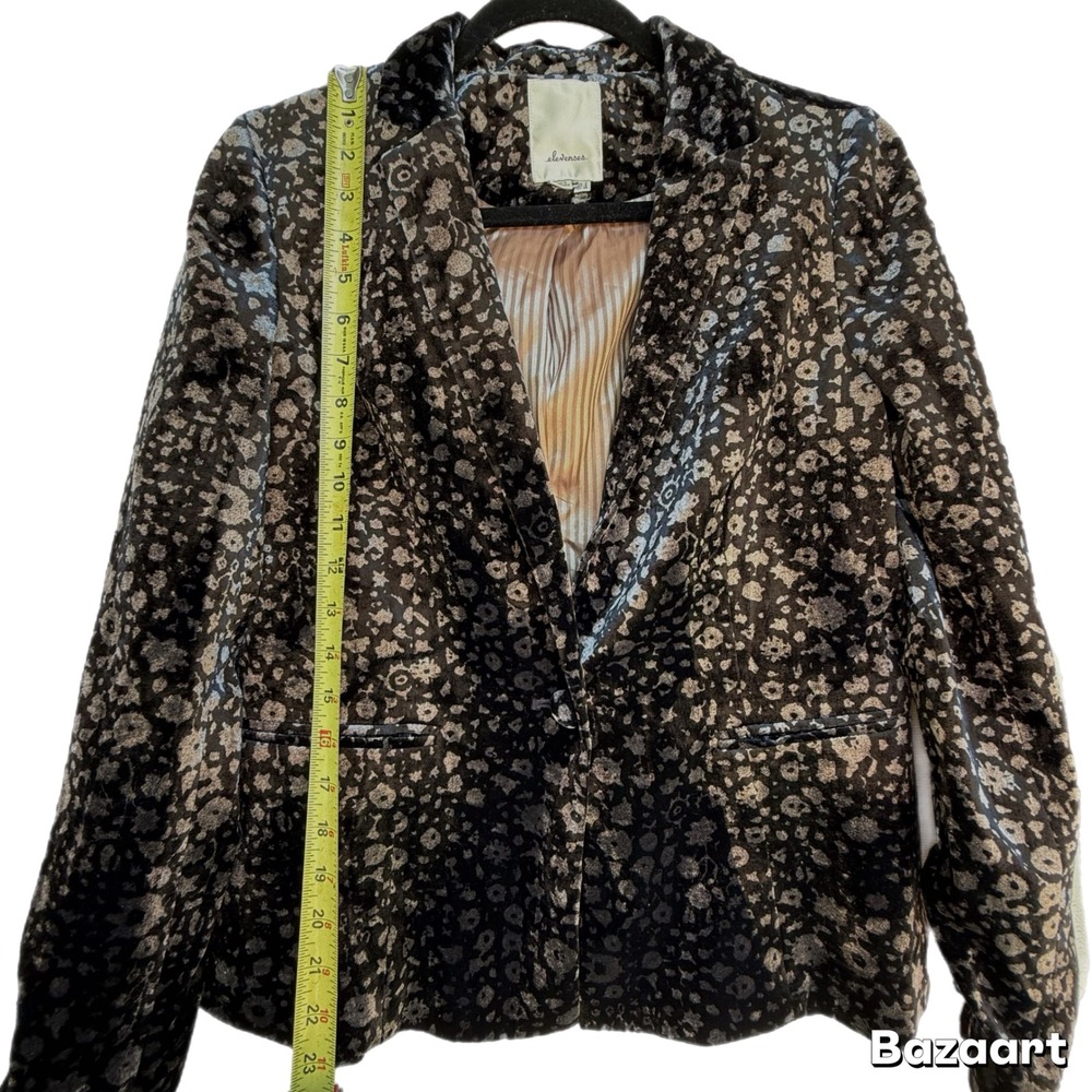 Anthropologie Elevenses Blazer Dress Jacket Lumi Velvet Velour Black Floral sz 4 - Picture 12 of 13